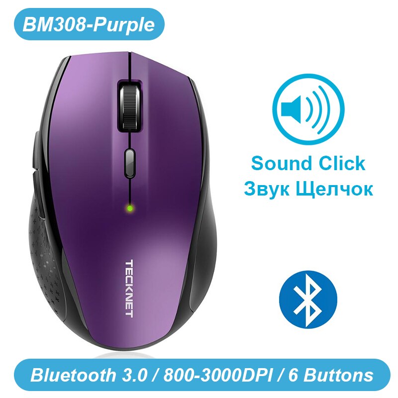 TeckNet Bluetooth Wireless Mouse Ergonomische 2,4 GHz Computer Mäuse 3000/2000/1600/1200/800 DPI für Windows Laptop Notebook PC: BM308 Purple