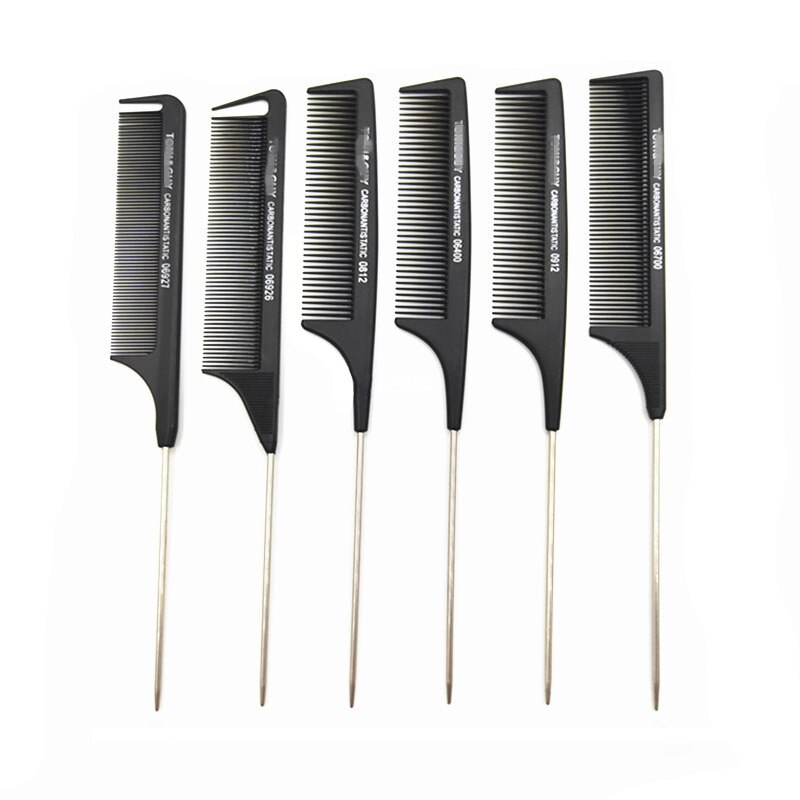 Peine de pelo liso negro con pasador de Metal, antiestático, cola de rata, herramienta de peinado para belleza, 1 Uds.