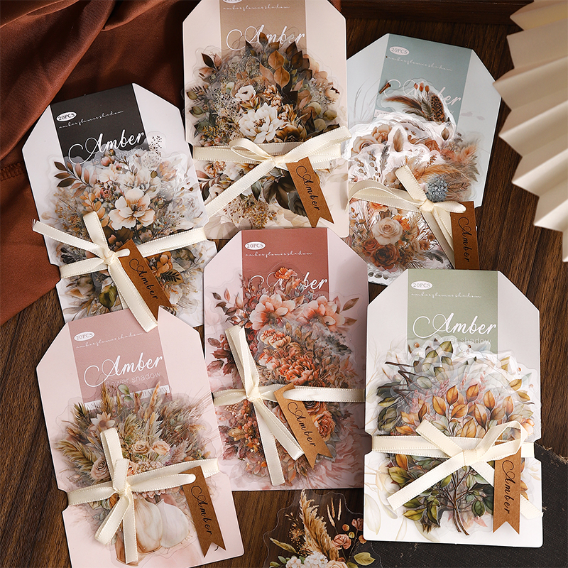 20pcs/pack PET Plants Flowers Stickers DIY Scrapbooking Planner Collage Diary Supplies Aesthetics Sticker Stationery