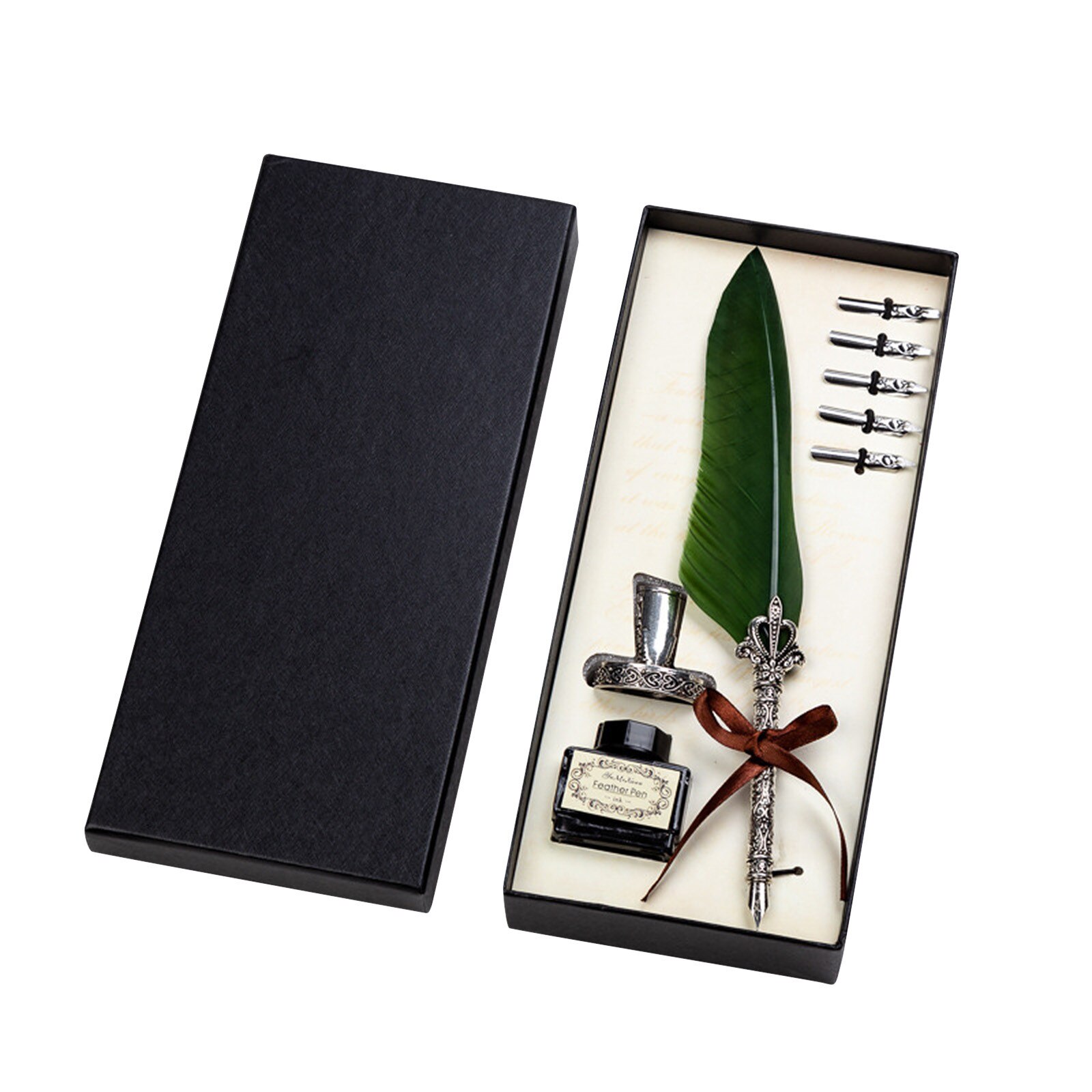 Retro Vintage Calligraphy Feather Dip Pen Writing Ink Set Stationery Quill Fountain Pens Vintage Pen #N4: Green 