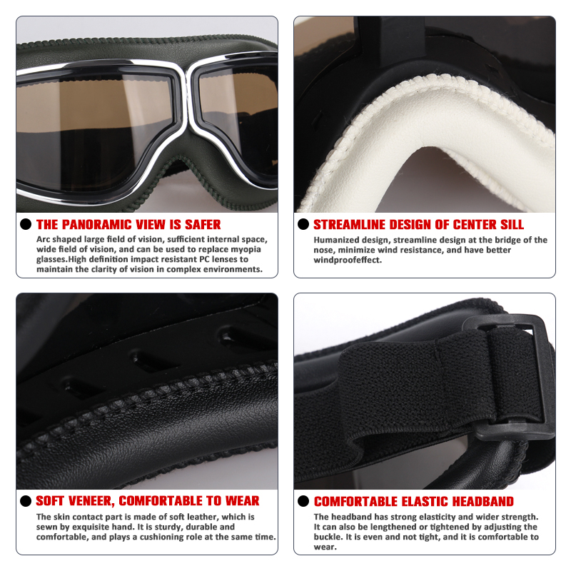 Winddichte motorhelmbril Leer Veiligheid Beschermend Antireflectie Motocross Cross-country Steampunk Glas Verschillende stijlen