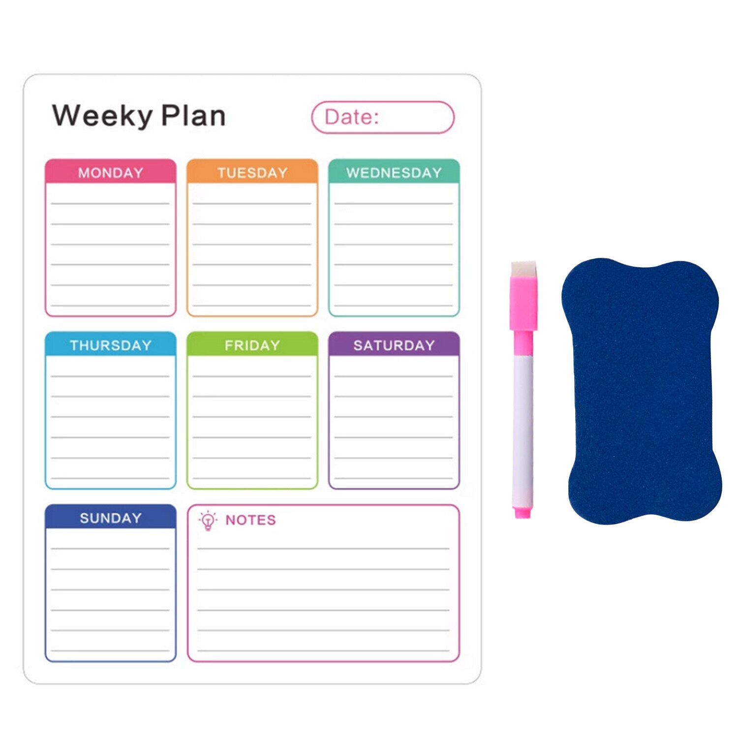 Magnetic Weekly Planner Dry Erase Calendar Board Refrigerator Magnet with 4 Erase Markers for Home School Office Shops 40 x 30cm