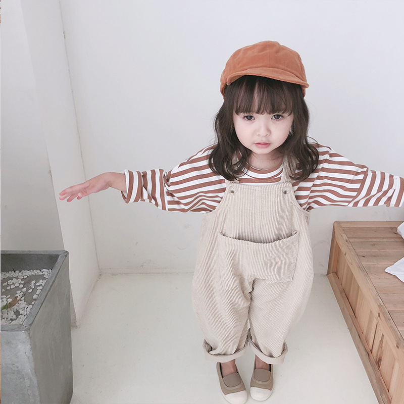 2022 Children Toddler Boys Kids Solid Overalls Suspender Trousers Casual Corduroy Baby Bib Pants Solid Outwear 9M-5T