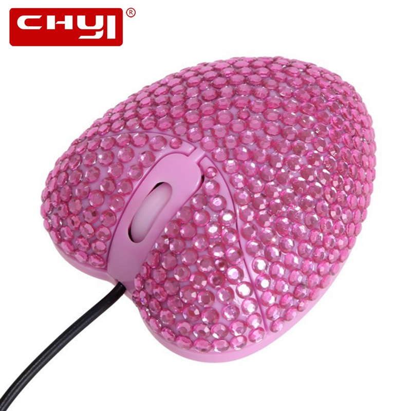 USB Mouse Wired Gaming Optical Mause Diamond Pink Heart Girls Mouse 3D Mini Ergonomic Mice For PC Laptop Computer