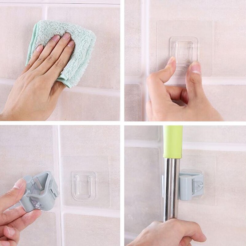 1 pz punzonatura gratuita Mocio gancio di alta qualità senza soluzione di continuità antiscivolo cremagliera di stoccaggio appeso a parete gancio di stoccaggio cremagliera porta scopa Mocio clip