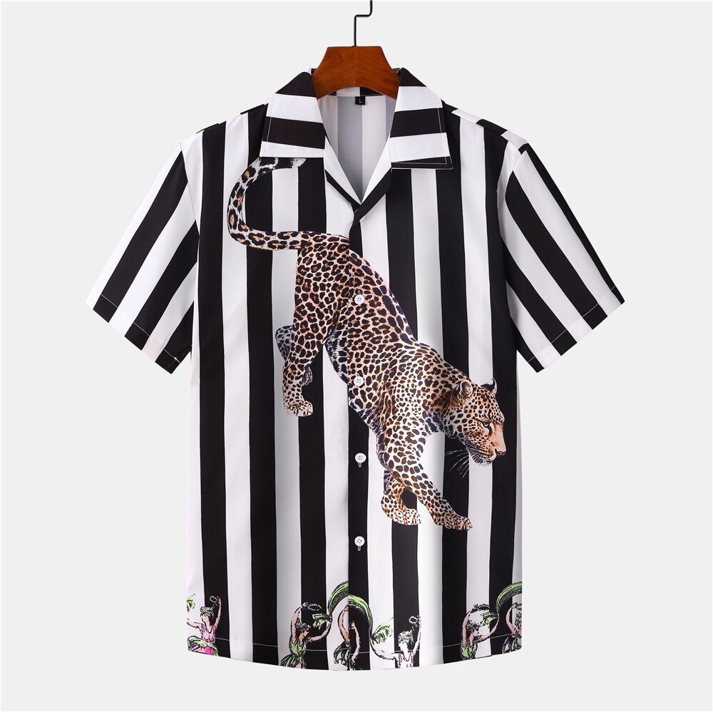 Oscn 7 tilfeldig stripetrykt kortermet skjorte menn street hawaii beach oversize kvinner harujuku skjorter for menn  mx008: Xxl