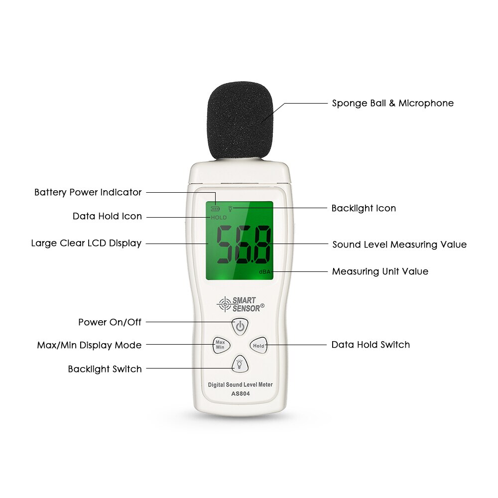 SMART SENSOR Mini Digital Sound Level Meter LCD Display Noise Meter Noise Meetinstrument Decibel Tester 30-130dBA