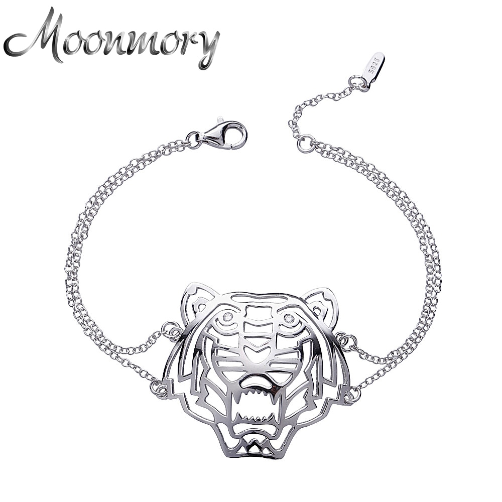 Moonmory S925 Sterling Zilver Medium Tiger Shaped Ketting Armbanden Dier Hanger Zilveren Accessoire Sieraden 16 -18Cm Verstelbare