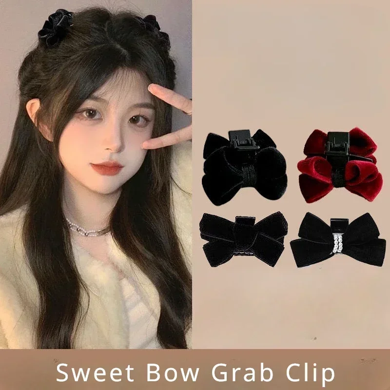 Zwarte Rode Strik Kleine Haarklauw Zoete Prinses Fluwelen Vlek Strik Haarclip Klauw Klem Hoofddeksels Meisjes Vrouwen Koreaanse Haar Styling Tool