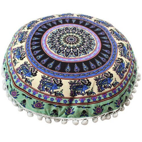 Chique ronde indiase mandala-patroon kussensloop bohemian kussens magische kleurrijke stijl kussensloop: Geel