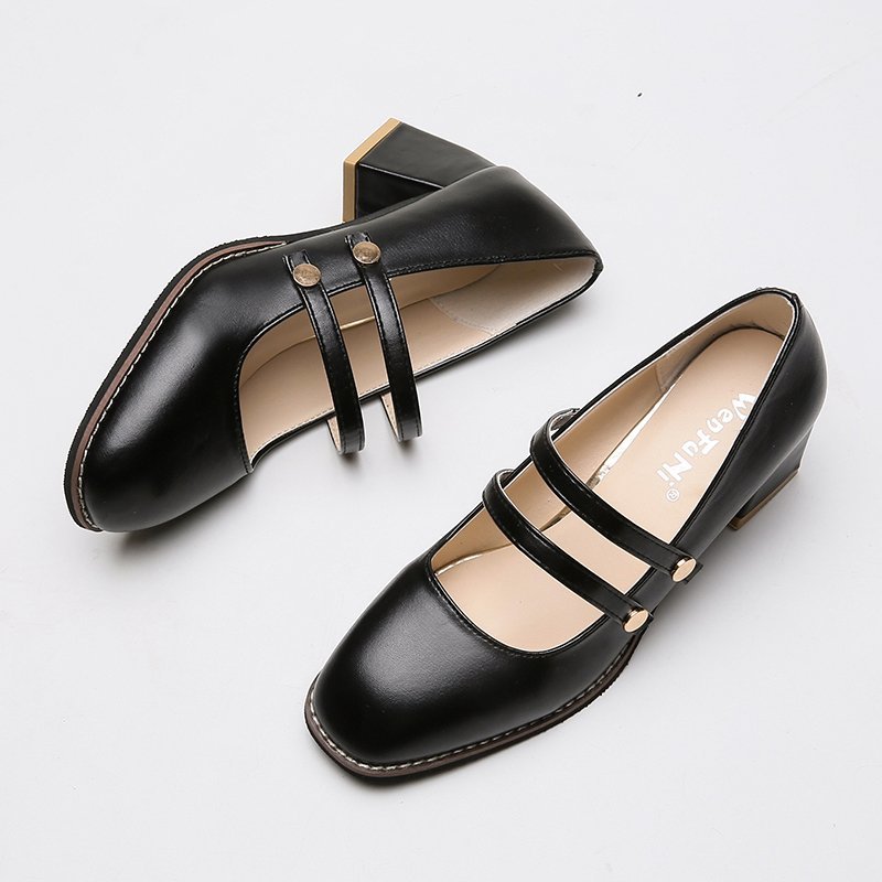 Women Mary Janes Shoes Square Toe Pumps Square Heeled Dress Shoes Double Band High Heels Big Size 41 42 Zapatos mujer 8835C