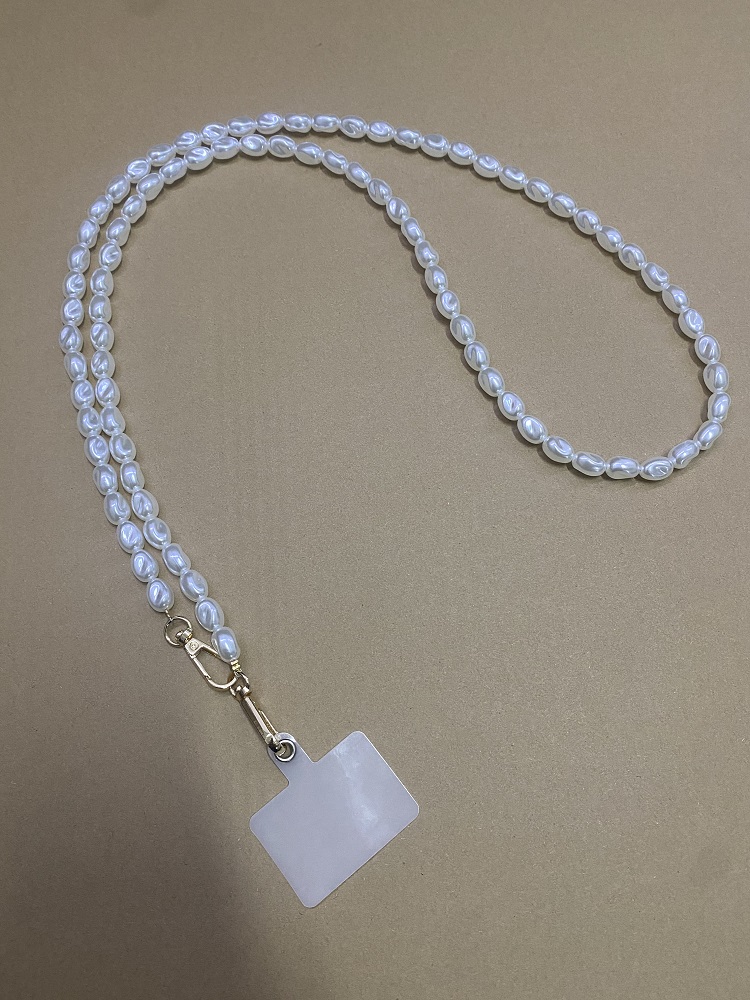 Universal Glitter Phone Lanyard Long Crossbody Necklace Chain Pearl Straps Keychain Anti-lost Sling with Patch for Phone Case: black