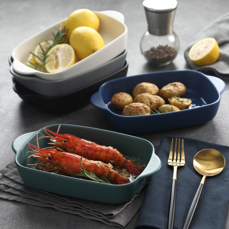 Ceramic Plate Household Bina Baking Tray Oven Plate Dish Risotto Dish Restaurant Cheese Rice Dish Deep Dish Wy1162010