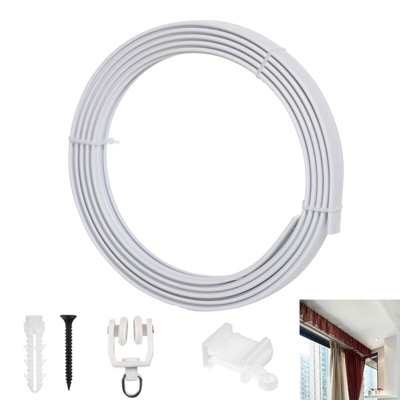 Ganchos de fijación montados en techo, riel de guía de cortina de plástico Flexible, Sh Y4QC