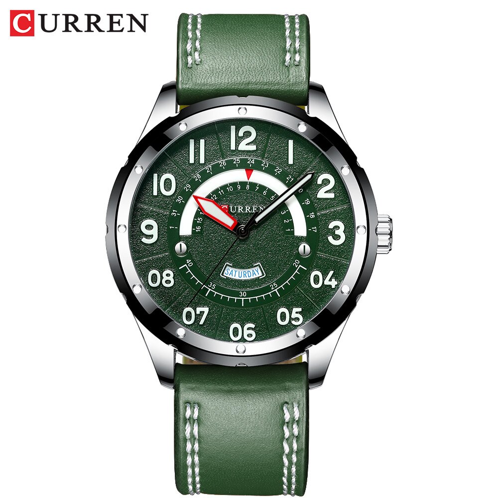Polshorloge Mannen Luxe Mode Lederen Horloges Voor Mannen Klok Kalender Datum Quartz Horloge Mannelijke Ongedwongen Horloge: green watch