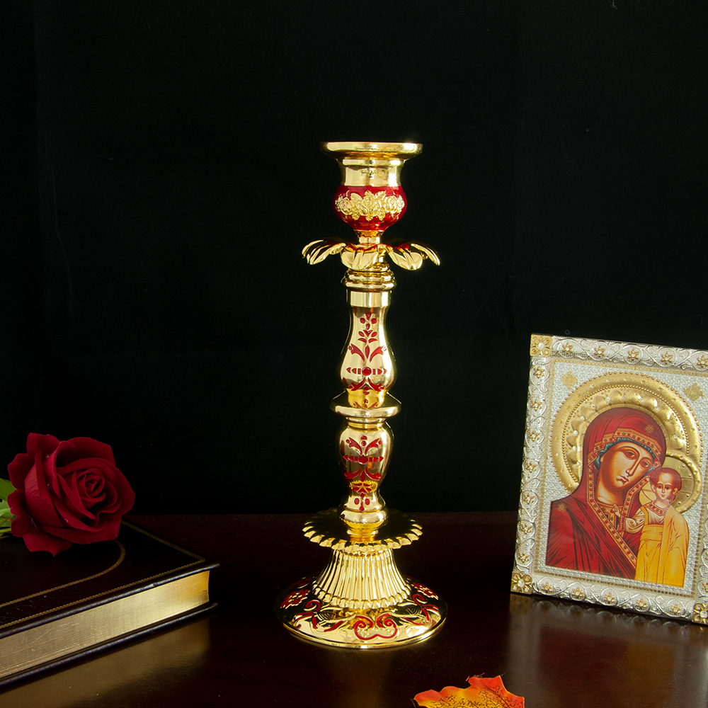 HTISOK Candelabro ortodoxo de 10,6 pulgadas, aleación de zinc con galvanoplastia de oro, religioso para ceremonias y decoración del hogar: Blanco