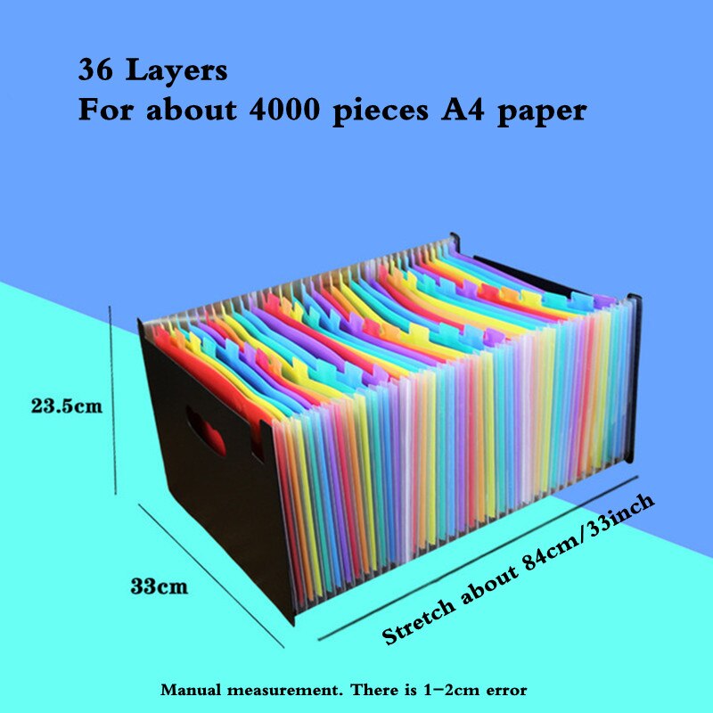 48 Layers A4 Document Standing Accordions Pockets Expanding File Folder Waterproof Organizer Bag For Business Office Stationery: Multicolor 36 Layers