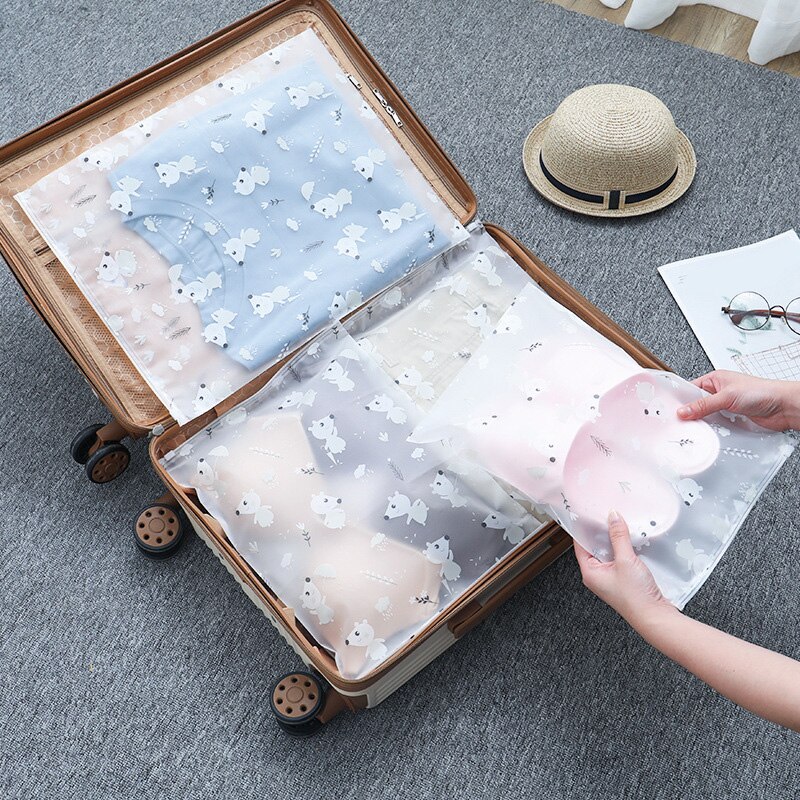 Animal dos desenhos animados impressão transparente organizador de viagem saco de armazenamento de roupas com zíper bolsa de toiletry saco de bagagem