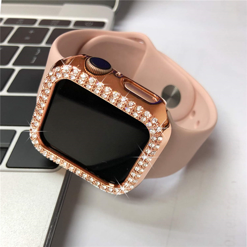 Coque en diamant pour Apple Watch, 41mm 45mm 44mm 40mm 42mm 38mm, Accessoires Bling Bumper Protector Cover, iWatch Series 3 5 6 se 7 8 9