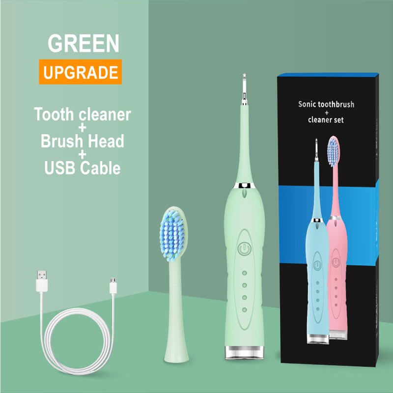 Eléctrico eliminador de sarro Tártara de blanqueamiento Dental recargable USB diente limpiador hogar portátil cálculo Dental removedor: GREEN SET 1