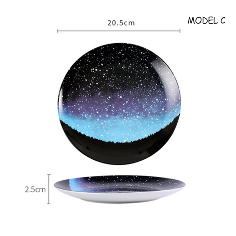 Piatto di ceramica Piatto Pranzo Vassoio Stellato Osso Piatto di Porcellana dipinta A mano Creativo Assiette Porcelaine Da Tavola Platos 8 pollici 1pz: modello C