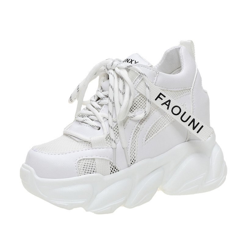 Hoge Platform Vrouwen Sneakers Lente Dikke Zool Casual Schoenen Herfst Ademend Mesh Wandelen Chunky Schoenen Vrouw Zapatos Mujer: white / 39