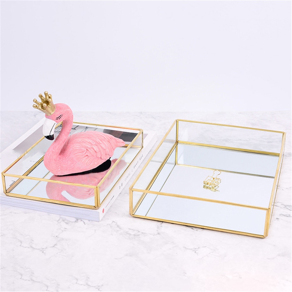 Nordic Retro Opbergvak Gold Rechthoek Glas Make Organizer Tray Dessertbord Sieraden Display Home Keuken Decor