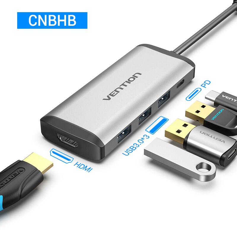Vention usb c hub type-c  til 4k hdmi  rj45 vga usb 3.0 hub Brygge til macbook pro huawei kamerat 30 usb -c 3.1 splitter havn usb-c hub: 5 i 1 cnb