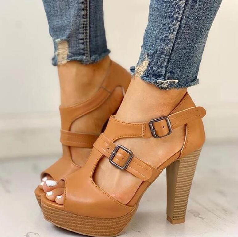 Sommer kvinder sko højhælede sko sandaler peep toe platform pumps spænde pumps sko kontor: 40