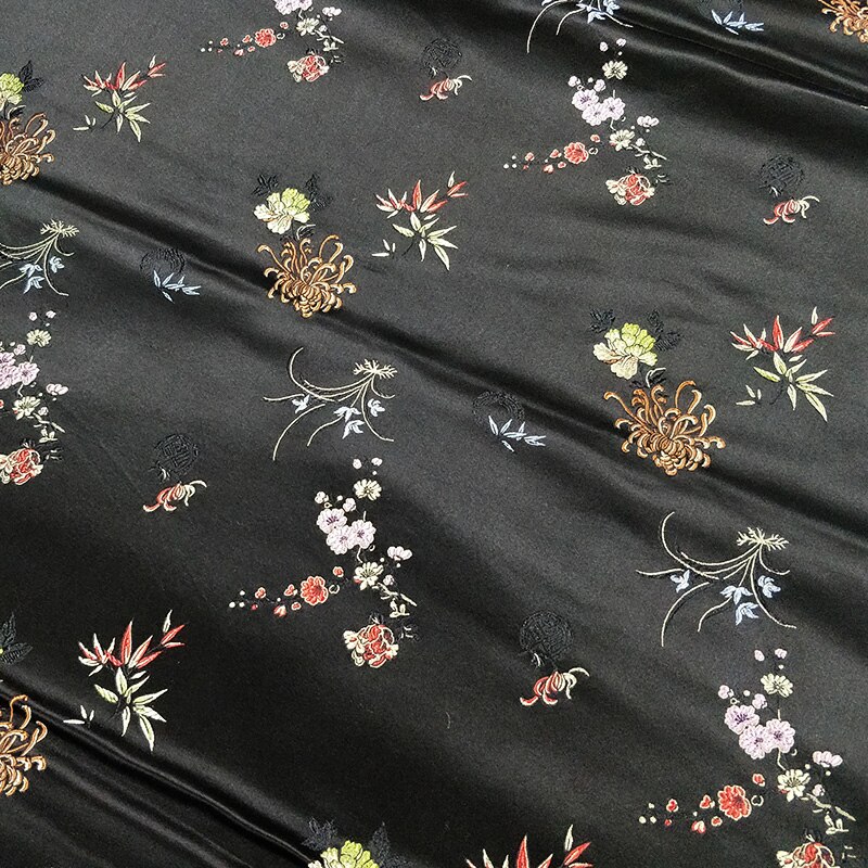 Chinese Silk Brocade Fabric Jacquard Cheongsam Costume Wedding Dress Cushion Bag Dark Reddish Purple Meilan Bamboo Chrysanthemum