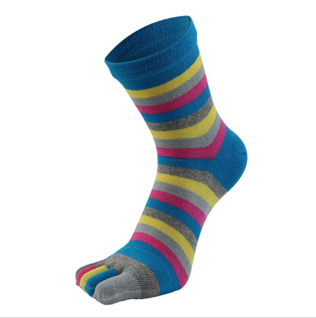 Neue Frauen Lustige Streifen Kappe Socken Baumwolle Fünf Finger Socken Casual Weiche Socken Mit Zehen Bunte Socken 6 farbe: Blau