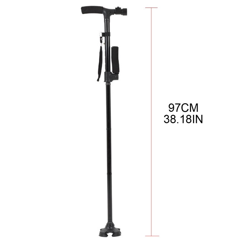 Rotating Base LED Walking Stick Hurry Cane Adjust All Terrain Pivoting Folding