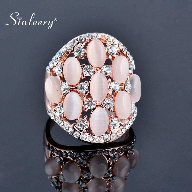 SINLEERY Vintage Opal Rhinestone Hollow Big Wide Rings For Women Jewelry Rose Gold Color JZ197 SSF: 7