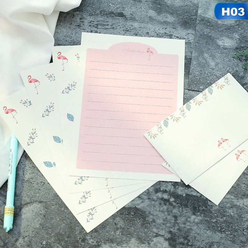 1 conjunto/6 pçs coreano criativo pequeno fresco flores carta envelopes de papel adorável romântico colorido cartas envelopes + papelaria: 03