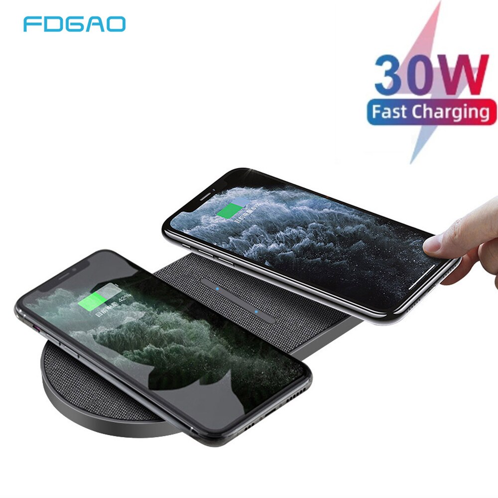 2 in 1 30w dual seat qi draadloze oplader voor samsung  s20 s10 dubbele snellaadpad voor iphone 12 11 xs max xr  x 8 airpods pro
