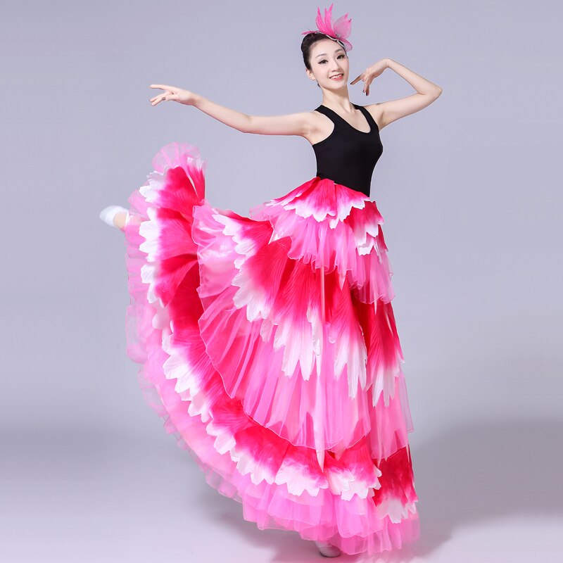 Falda de busto de Flamenco para mujer, traje de baile de apertura femenina, pétalo de flor de escenario, gran Swing, H582