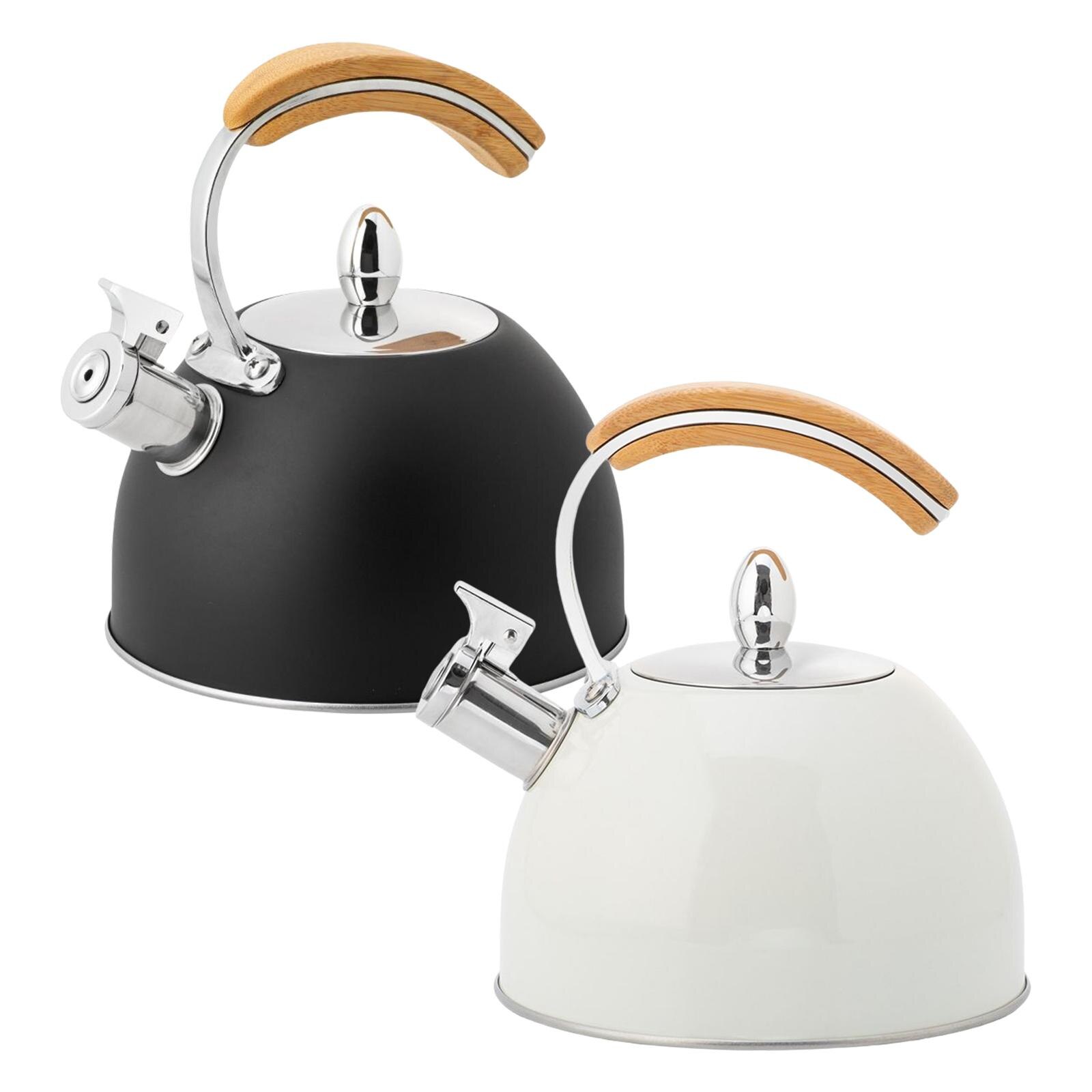 Stove Top Whistling Kettle, Stainless Steel Teapot with Wood Grain Handle, for Gas Stove Induction Cooker, 3L