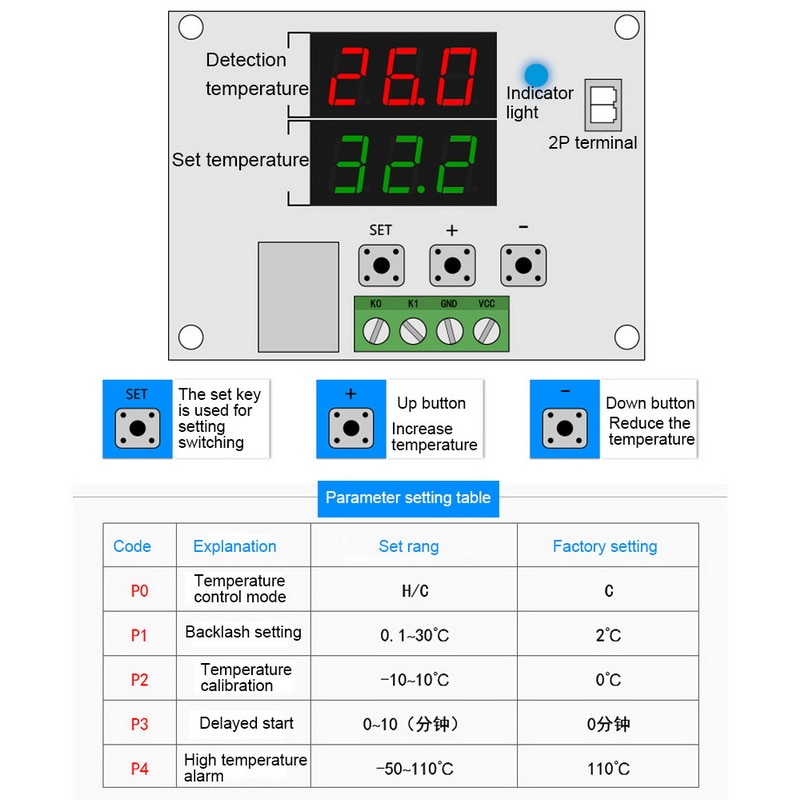 Dual LED Thermostat DC12V Mini Regulator Digital Temperature Controller For Incubator Temp Control Switch Plate XH-W1219