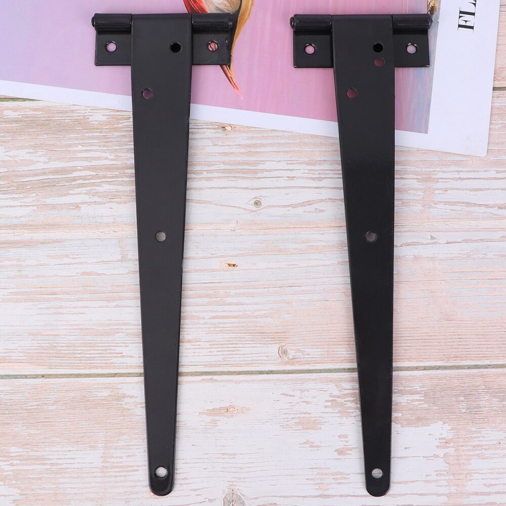 2PCS 10 Inches T Shape Rustproof Iron Light Duty Shed Hinge Gate Strap Hinge Door Gates Hinges (Black)