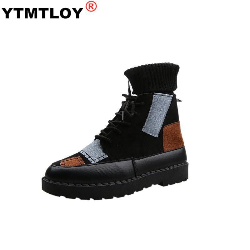 Høst og vinter eksplosjoner semsket lerret fargematchende vill high-top ull munnstøvler damesko 3 farger damestøvler: Svart / 35