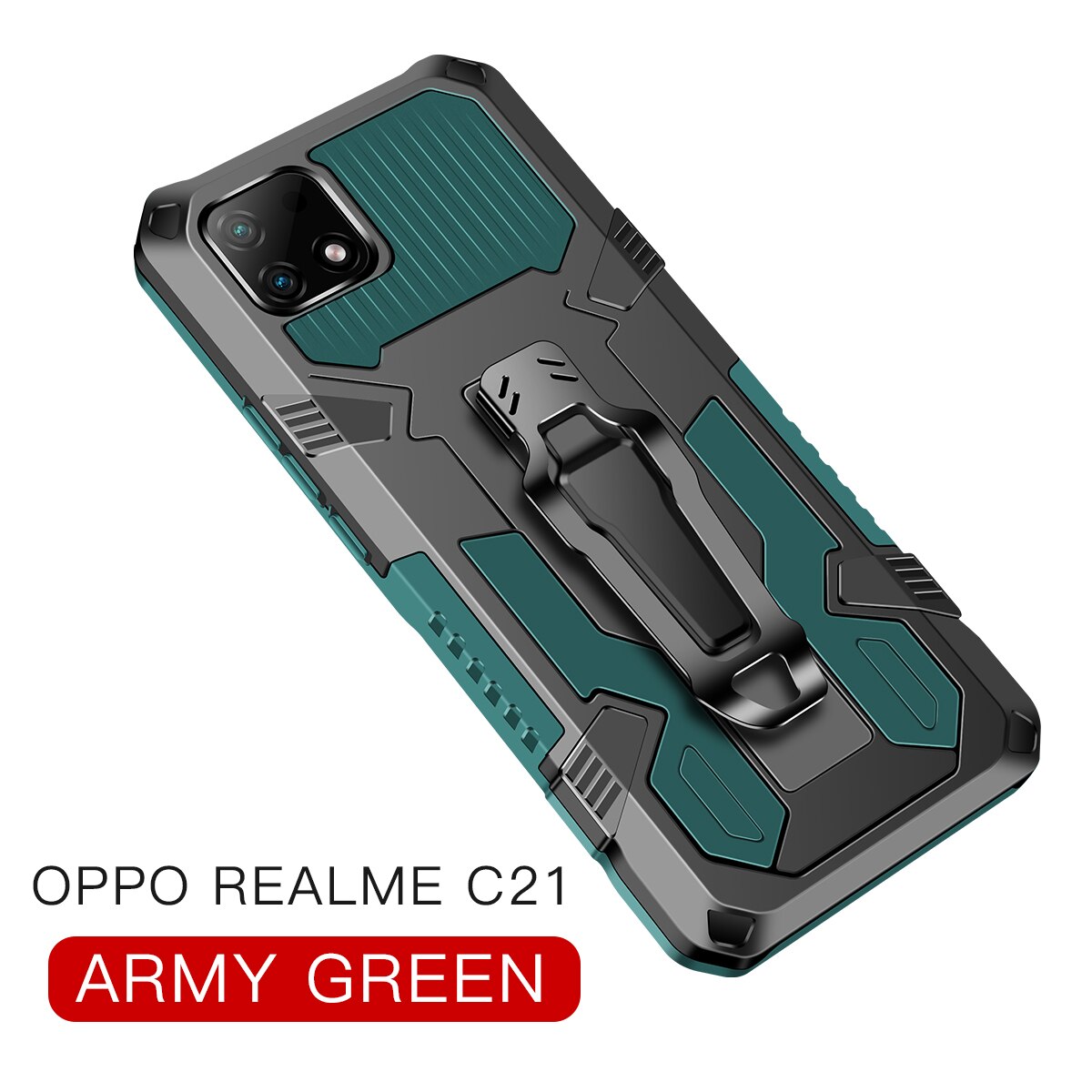 Armor Case Voor Oppo Realme C21 Case 6.5 &#39;&#39;Shockproof Riemclip Holster Cover Voor Realmi C21 Telefoon Case realmeC21 6.5&#39;&#39; C 21: For OPPO A93 / Dark Green