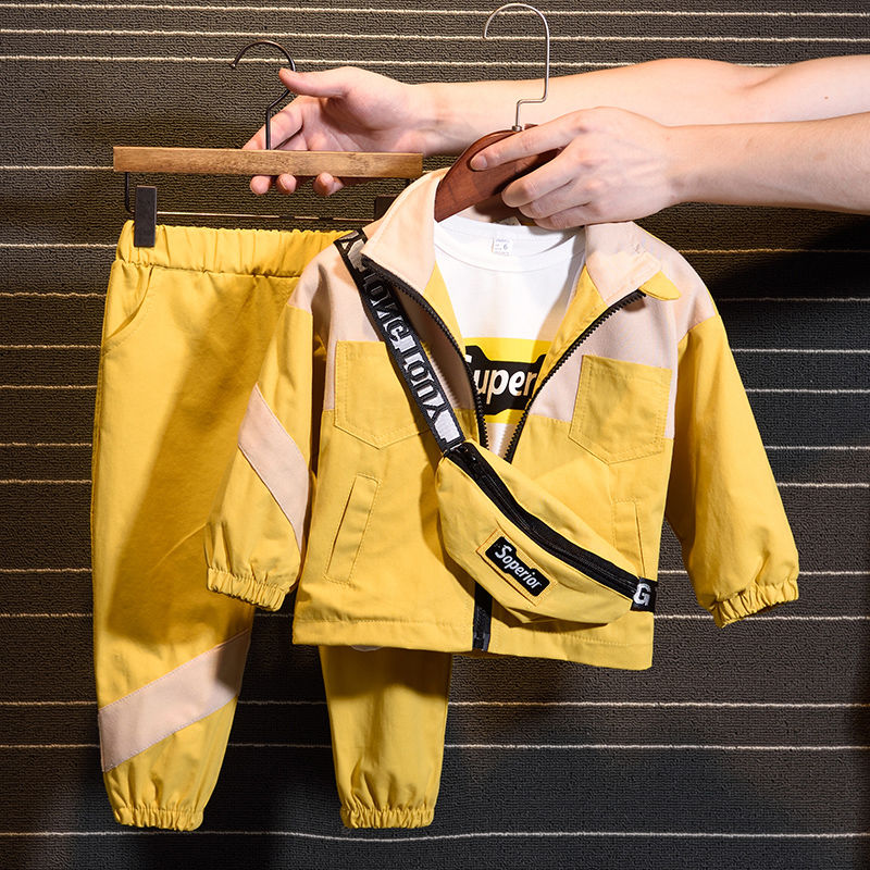 Mode Set (Jas + Broek + Tas) koreaanse Versie Van De Kinderen Jongens Meisjes Lente Herfst Tweedelige Kinderkleding
