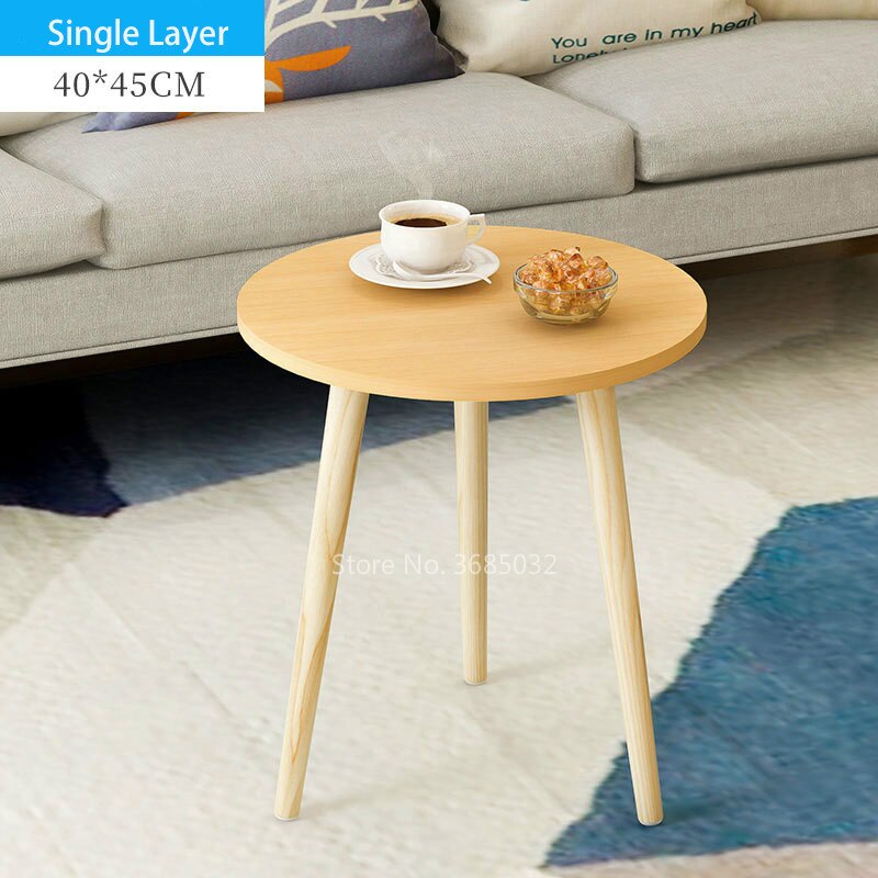 2 Lagen Nordic Hout Ronde Salontafel Vuile Storage Tafel Thee Fruit Snack Service Plaat Lade Bed Woonkamer Sofa side Bureau: Natural35x42