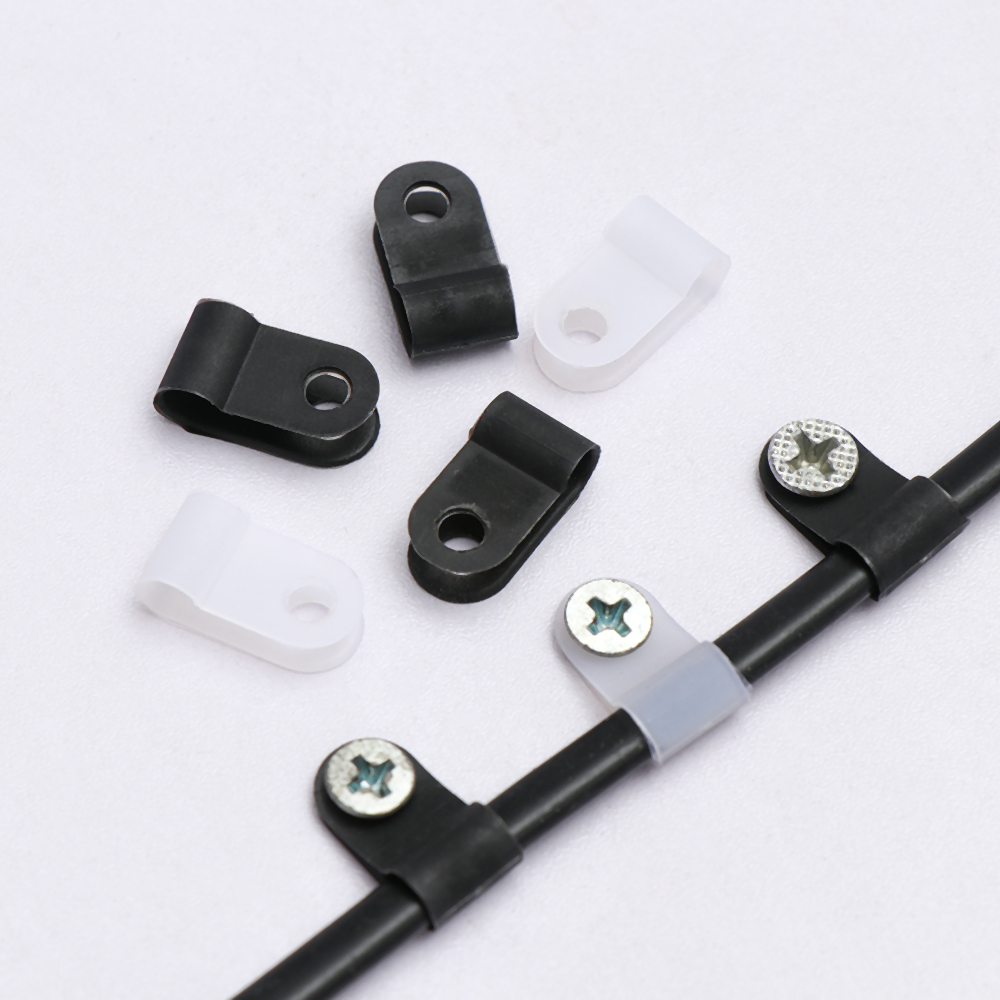 100 stk/parti plastik p-clips sorte slangefastgørelser kabel holdbare r-type nylon kabel klemme montering fix hardware elektriske fittings