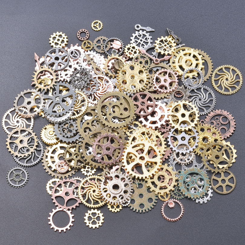 Vintage willekeurige klok Gear Charms soi Steampunk hanger voor hiphop kettingen collier sieraden maken accessoires bulk onderdelen: Bruin