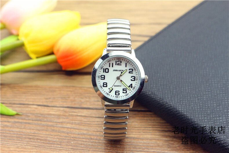 Nuevos relojes de para personas mayores, relojes vintage de acero inoxidable con banda elástica para amantes del cuarzo, relojes para personas mayores, Reloj para Hombre: women size white