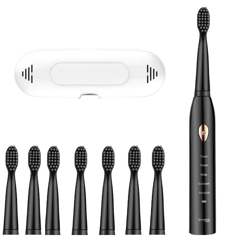 Smart Sonic Electric Toothbrush XaoMi Electric Toothbrush Best 5 Modes USB Rechargeable With Replacement Brush Head: black 8Heads box