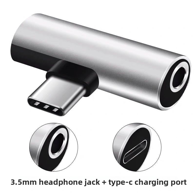 2 in1 typ c-adaptrar 3.5mm hörlursuttag samtidig laddning och lyssnande dubbla portar universell telefon kompatibel med bärbar dator: Guld-