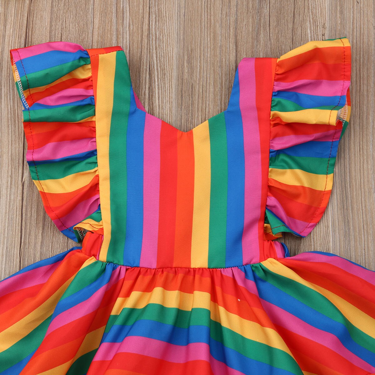 Citgeett Summer Sweet Kids Baby Girl Rainbow Dress Ruffle senza maniche Princess Striped Cute Sundress
