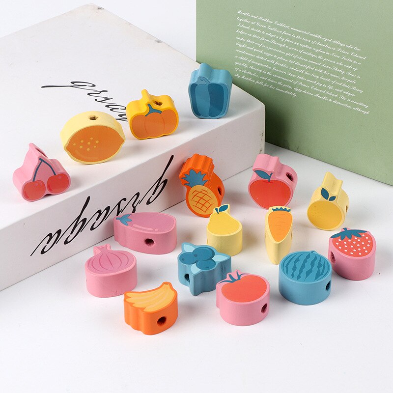 Optioneel Houten Kralen Speelgoed Oceaan Vis Verkeer Digitale Brief Groente Fruit Monterssori Educatief Spel Baby Vroeg Leren: 16pcs fruit
